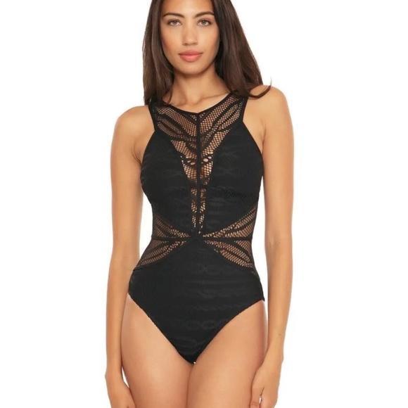BECCA Other - Becca by Rebecca Virtue Savannah Crochet High Neck One Piece Color Black Size M